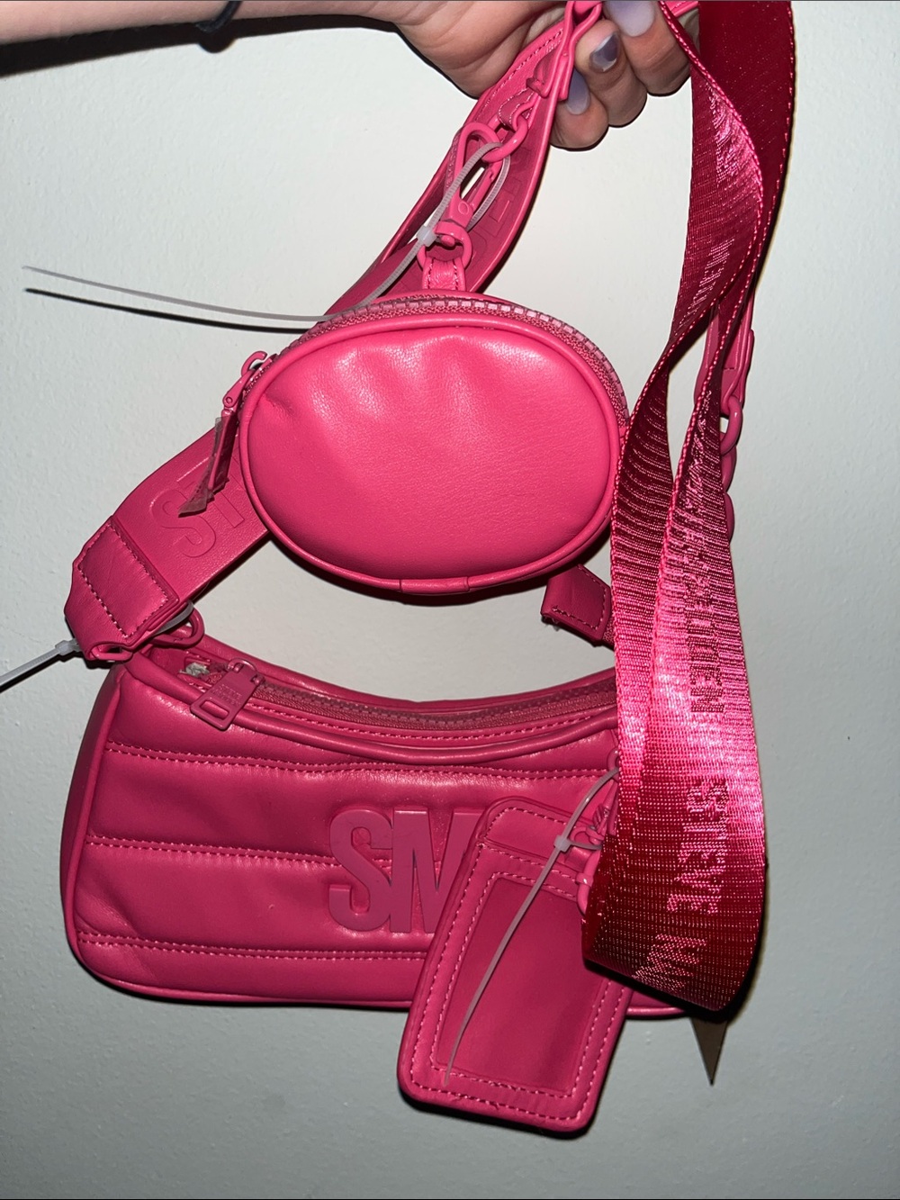 Steve Madden Bright Pink Multi-Pouch Crossbody Bag with Detachable Strap